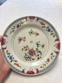 Seven Chinese famille rose plates with floral design, Qianlong