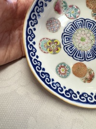 Two Chinese famille rose 'Brocade Ball' saucers, Tongzhi mark and of the period