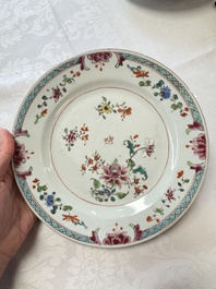 Seven Chinese famille rose plates with floral design, Qianlong