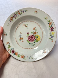 Seven Chinese famille rose plates with floral design, Qianlong