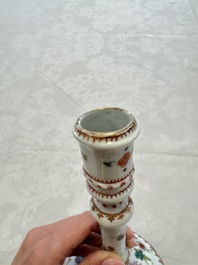 A pair of Chinese famille rose candlesticks with floral design, Qianlong