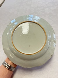 Two Chinese famille rose serving dishes and six plates with floral design, Qianlong