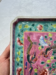 A Chinese famille rose 'Phoenixes and Peonies' tray for the Straits or Peranakan market, 19th C.
