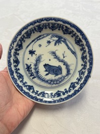 A Chinese blue and white 'Qilin' saucer dish and a 'Frog' saucer dish, Jiajing/Wanli