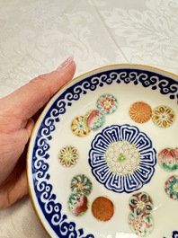 Two Chinese famille rose 'Brocade Ball' saucers, Tongzhi mark and of the period