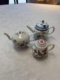Three Chinese famille rose teapots and covers, Yongzheng/Qianlong