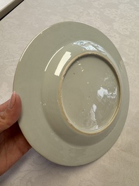 A Chinese blue and white dish with floral design and a famille rose 'HeHe Erxian' plate, Kangxi/Yongzheng