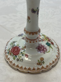 A pair of Chinese famille rose candlesticks with floral design, Qianlong