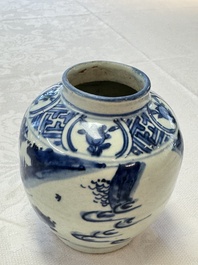 Two Chinese blue and white jars with figural and floral design, late Ming