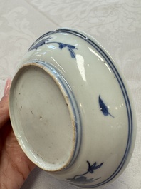 A Chinese blue and white 'Qilin' saucer dish and a 'Frog' saucer dish, Jiajing/Wanli