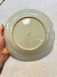 Two Chinese famille rose serving dishes and six plates with floral design, Qianlong