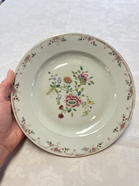 Seven Chinese famille rose plates with floral design, Qianlong