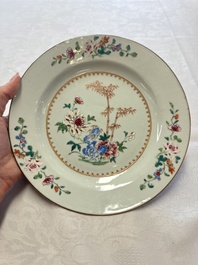 Seven Chinese famille rose plates with floral design, Qianlong