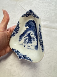 A pair of Chinese blue and white 'Rider on Horseback' sweetmeat dishes, Kangxi