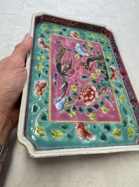 A Chinese famille rose 'Phoenixes and Peonies' tray for the Straits or Peranakan market, 19th C.