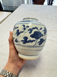 Two Chinese blue and white jars with figural and floral design, late Ming