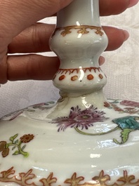 A pair of Chinese famille rose candlesticks with floral design, Qianlong