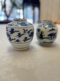 Two Chinese blue and white jars with figural and floral design, late Ming