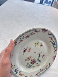 Seven Chinese famille rose plates with floral design, Qianlong