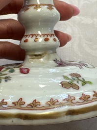 A pair of Chinese famille rose candlesticks with floral design, Qianlong