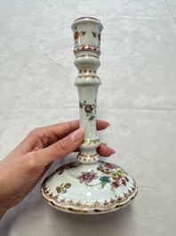 A pair of Chinese famille rose candlesticks with floral design, Qianlong