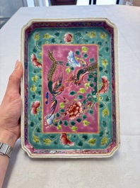 A Chinese famille rose 'Phoenixes and Peonies' tray for the Straits or Peranakan market, 19th C.