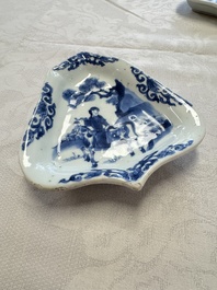 A pair of Chinese blue and white 'Rider on Horseback' sweetmeat dishes, Kangxi