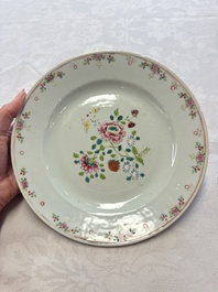Seven Chinese famille rose plates with floral design, Qianlong