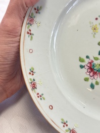 Seven Chinese famille rose plates with floral design, Qianlong