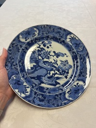 A Chinese blue and white dish with floral design and a famille rose 'HeHe Erxian' plate, Kangxi/Yongzheng