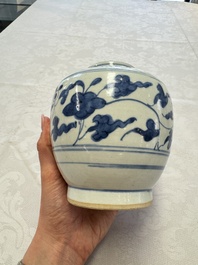 Two Chinese blue and white jars with figural and floral design, late Ming