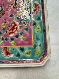 A Chinese famille rose 'Phoenixes and Peonies' tray for the Straits or Peranakan market, 19th C.