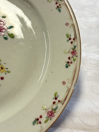 Seven Chinese famille rose plates with floral design, Qianlong