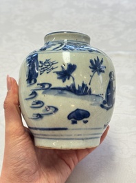 Two Chinese blue and white jars with figural and floral design, late Ming