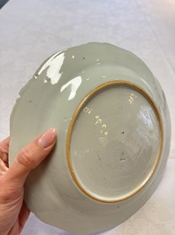 Two Chinese famille rose serving dishes and six plates with floral design, Qianlong