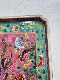 A Chinese famille rose 'Phoenixes and Peonies' tray for the Straits or Peranakan market, 19th C.
