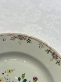 Seven Chinese famille rose plates with floral design, Qianlong