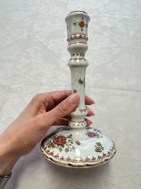 A pair of Chinese famille rose candlesticks with floral design, Qianlong