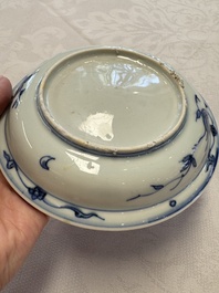 A Chinese blue and white 'Qilin' saucer dish and a 'Frog' saucer dish, Jiajing/Wanli