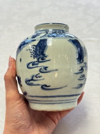Two Chinese blue and white jars with figural and floral design, late Ming