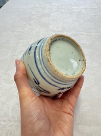Two Chinese blue and white jars with figural and floral design, late Ming
