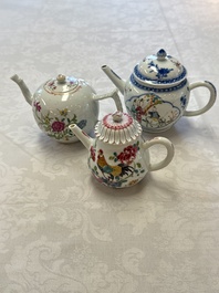 Three Chinese famille rose teapots and covers, Yongzheng/Qianlong