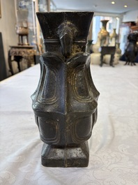 A Chinese archaic bronze wine vessel, 'Hu 壺', Ming