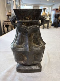 A Chinese archaic bronze wine vessel, 'Hu 壺', Ming