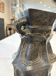 A Chinese archaic bronze wine vessel, 'Hu 壺', Ming