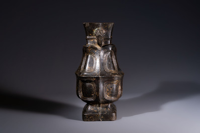 A Chinese archaic bronze wine vessel, 'Hu 壺', Ming
