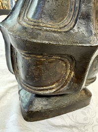 A Chinese archaic bronze wine vessel, 'Hu 壺', Ming