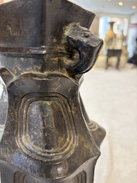 A Chinese archaic bronze wine vessel, 'Hu 壺', Ming