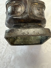 A Chinese archaic bronze wine vessel, 'Hu 壺', Ming