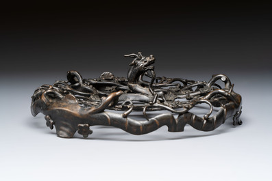 A large Chinese archaistic bronze 'Dragon' stand, Ming